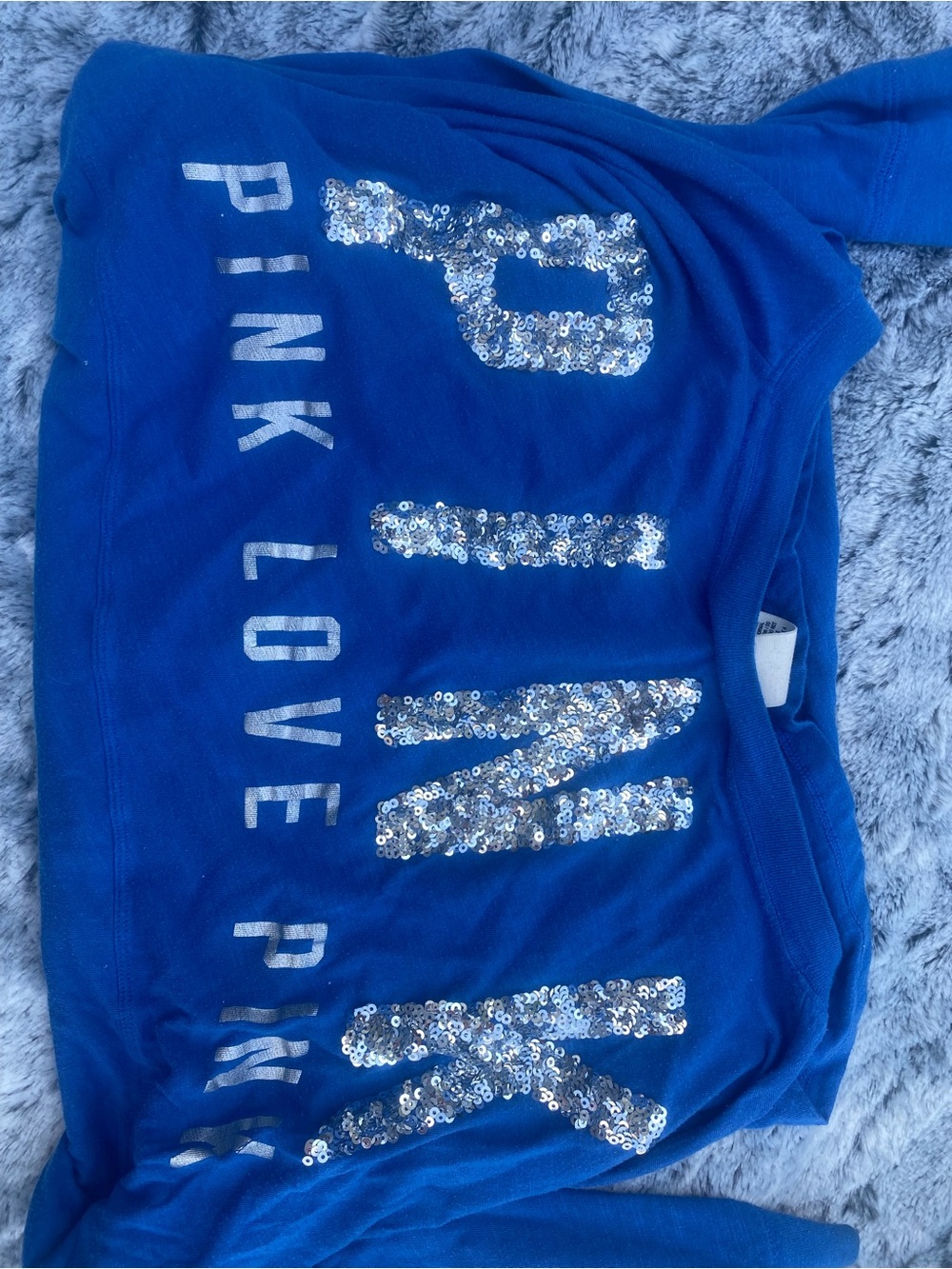 Y2K PINK Victoria's Secret Royal Blue Sequin Logo Sweatshirt